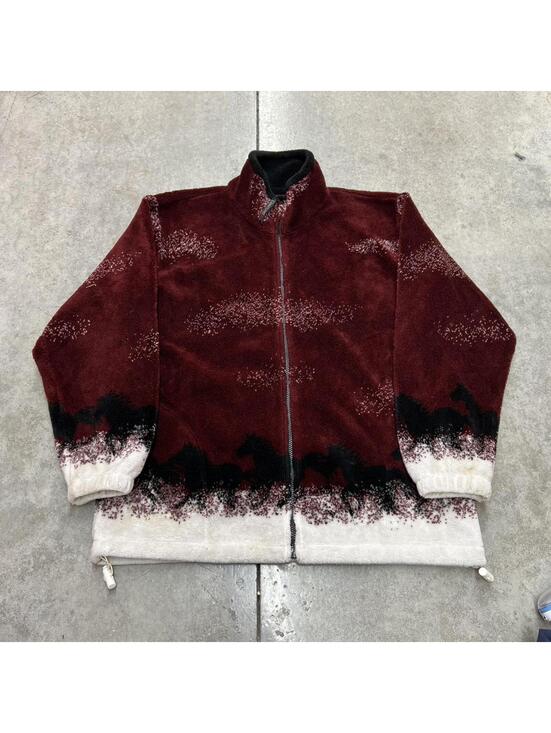 American Vintage Other - vintage horse deep pile red fleece coastlines nature animal jacket size xl